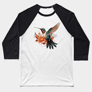 Colorful Hummingbird & Flower Illustration Baseball T-Shirt